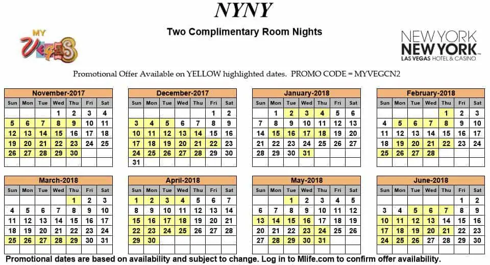 myVEGAS Two Complimentary Room Nights Calendars myVEGASadvisor