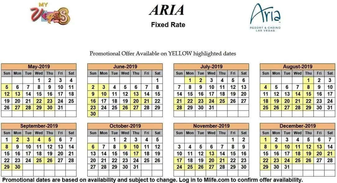 myVEGAS Exclusive Room Rate Calendars 2019 - myVEGASadvisor