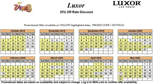 Luxor Myvegas Calendars Myvegasadvisor