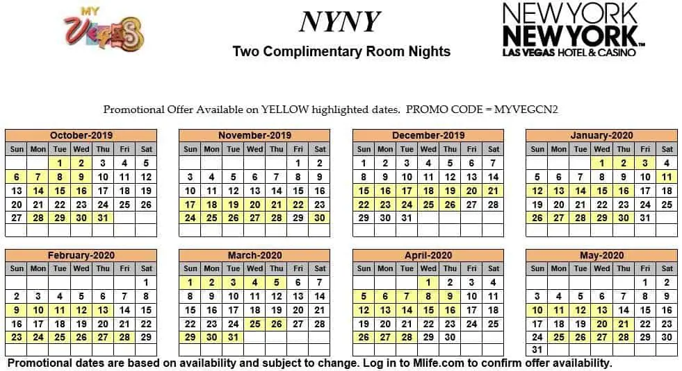myvegas promotional calendar 2021 Myvegas Two Complimentary Room Nights Calendar 2020 Up To May Myvegasadvisor myvegas promotional calendar 2021